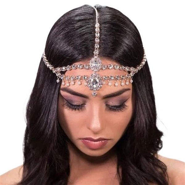 Boho Nappa Strass Catena Gioielli Copricapo Dea Prom Matrimonio Gemma Accessori per capelli da sposa per le donne Grecian Vacation316U