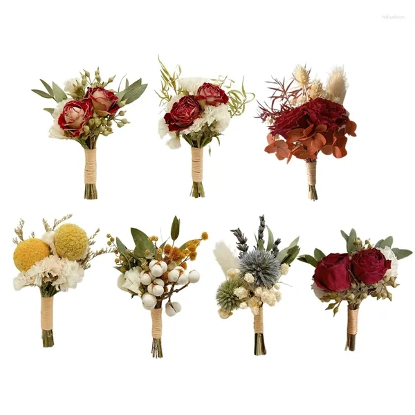 Декоративные цветы, искусственная роза, свадебная бутоньерка для жениха, цветок, мужские наручные корсажные браслеты для подружки невесты, вечерние R7UB