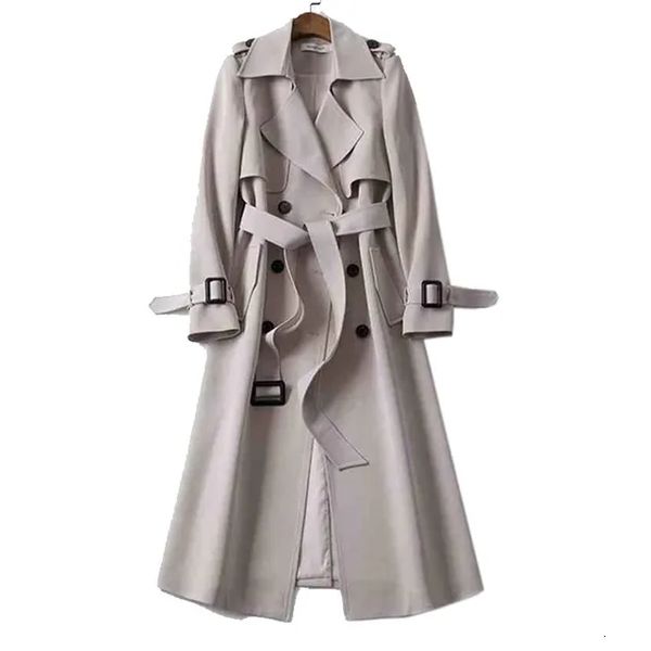 Casaco trench feminino masculino outono elegante longo sólido renda com cinto jaqueta feminina casual com decote em v casaco plus size manga trench coat feminino