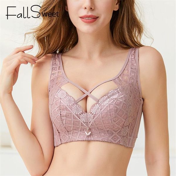 FallSweet Spitze Wireless-BH Aushöhlen Weste Bhs C D E Cup Büstenhalter Femme Sexy Dessous für Frauen Plus Größe 2010133072