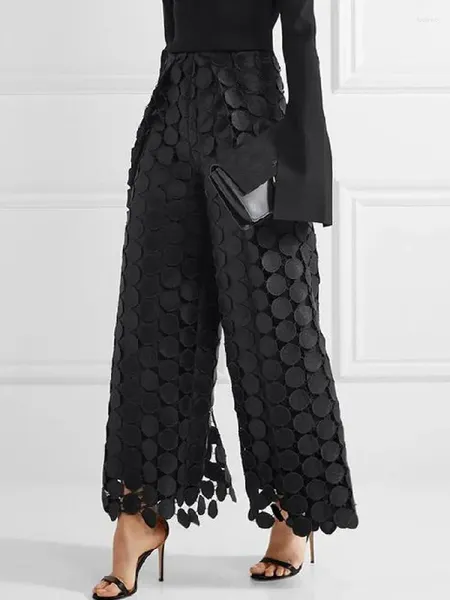 Damenhosen Yeezzi Frauen Mode Hohe Taille Breite Bein Hohl Polka Dot 2023 Frühling Herbst Einfarbig Kausalen Büro Hosen