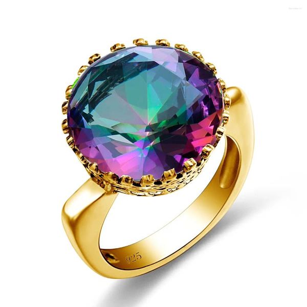Кольца кластера из стерлингового серебра 925 пробы с мистическим топазом, женское кольцо с камнем 15 15 мм, круглые роскошные ювелирные изделия для вечеринок, драгоценный камень, подарок для женщин, в тренде