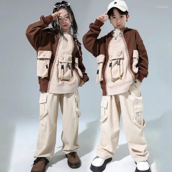 Bühnenkleidung 2023 Jungen Jazz Modern Dance Kostüme Hoodie Pullover Hemden Cargo Hosenanzug Mädchen Street Hip Hop Kleidung DQS14384