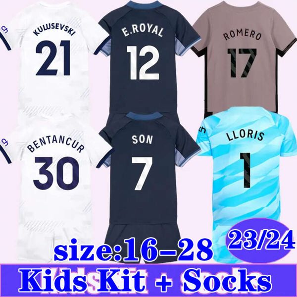 2023 24 Sanchez Filho Kid Kit Futebol Jerseys Hojbjerg Romero Bentancur Maddison Tots Home Branco Fora 3º Goleiro Criança Terno Camisa de Futebol