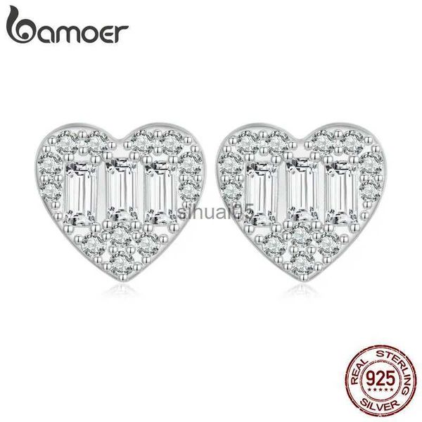 Stud Bamoer 925 Sterling Silber Einfache herzförmige Ohrschnallen Romantische Creolen für Frauen Mann Feine Party Hochzeit Schmuck Geschenk YQ231026