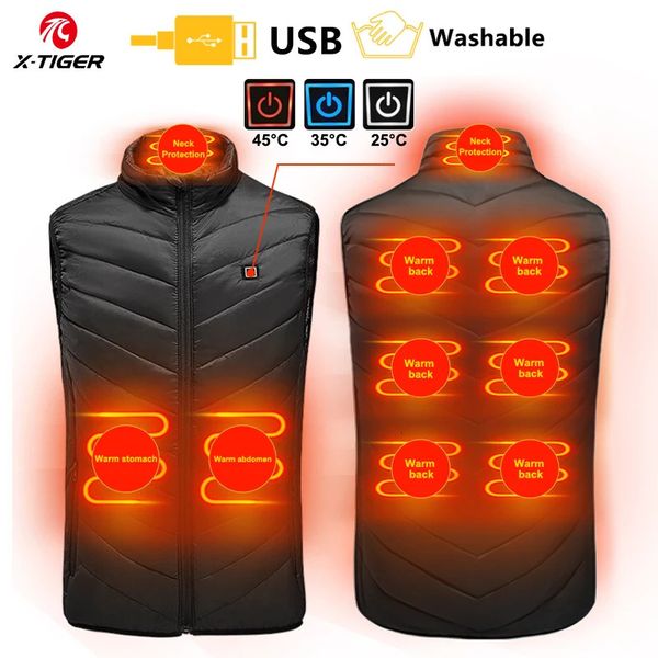 Men's Vests X-TIGER 9/2 Places Heated Jacket Men Women USB Electric Thermal Warm Hunting Coat Winter Outdoor Camping Hiking Heated Vest 231026