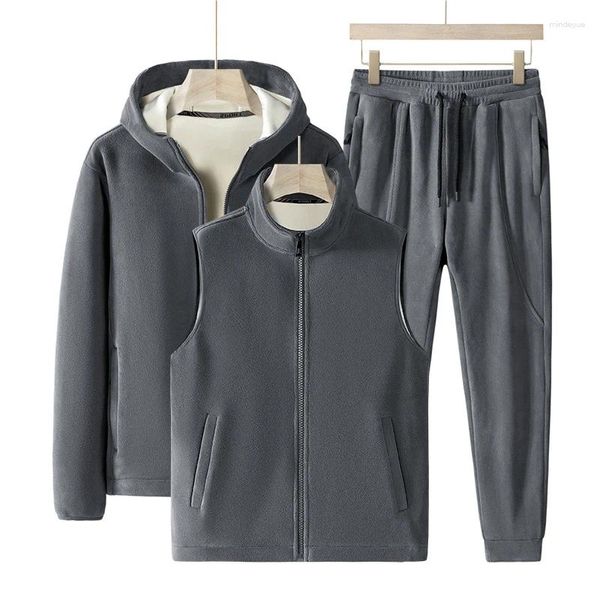 Männer Trainingsanzüge Sweat Anzug Winter Fleece Trainingsanzug Kleidung Männer Sets 3 Stück Weste Hoodie Set Reißverschluss Casual Sport Sweatpant