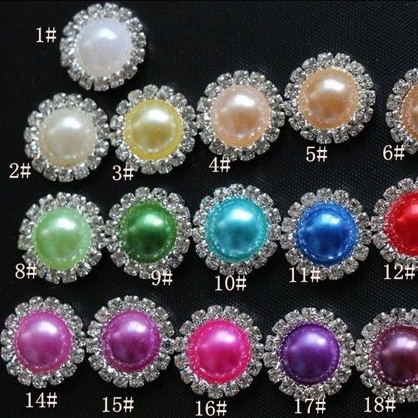 Bottoni di perle di cristallo con retro piatto da 16 mm 50 pezzi / lotto 19 colori Gioielli con diamanti sciolti in cristallo con strass in metallo DIYl306i