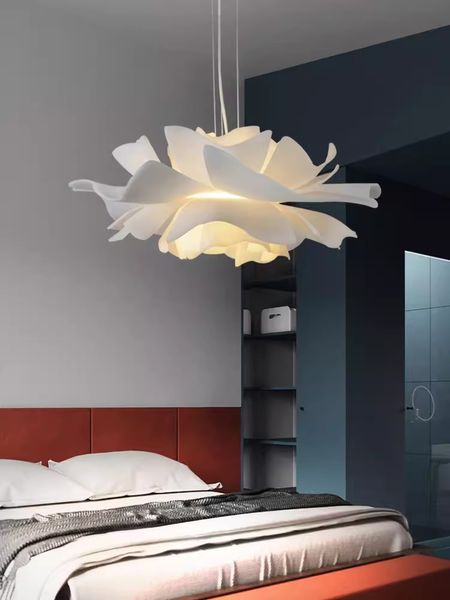 Lâmpadas pendentes de flor branca Modern Acrílico Suspensão Pendnat Luminária Americana Romântica Sala de Jantar Quarto Lustre Lamaras Nordic Home Kitchen Luminaria