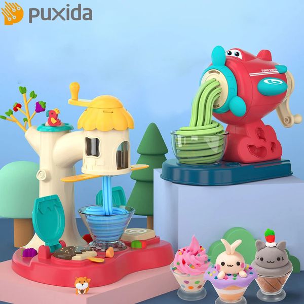 Mehrfarbig 231026 PUXIDA Kinder Farbe Ton Kreativ Knetmasse Eis- und Nudelmaschine Spielhaus Küche Spielzeugset Cloud Slime Modelliermasse aus Ton