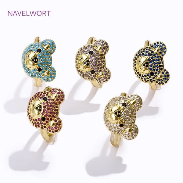 Anéis de banda moda luxo 18k banhado a ouro incrustado zircão colorido adorável pequeno urso cabeça ajustável aberto meninas jóias atacado 231025