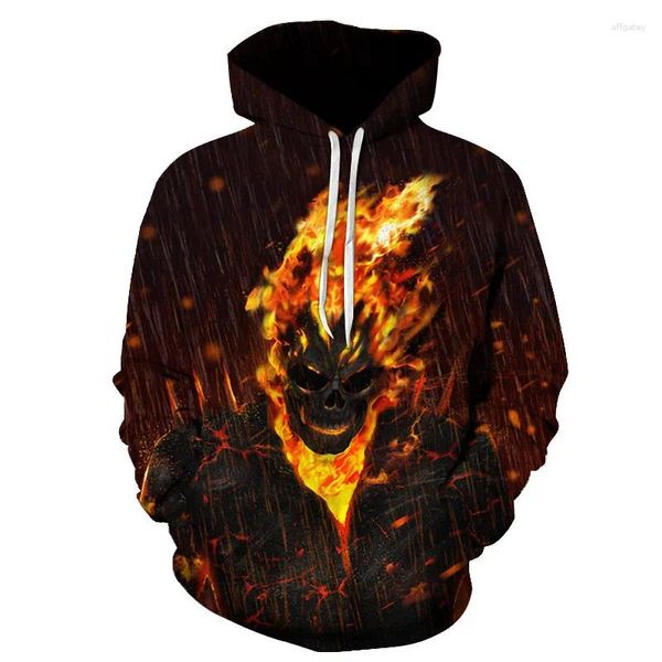 Felpe con cappuccio da uomo Flame Skeleton Felpa con cappuccio stampata in 3D Street Casual Fashion Y2k Tuta da donna Sudaderas oversize