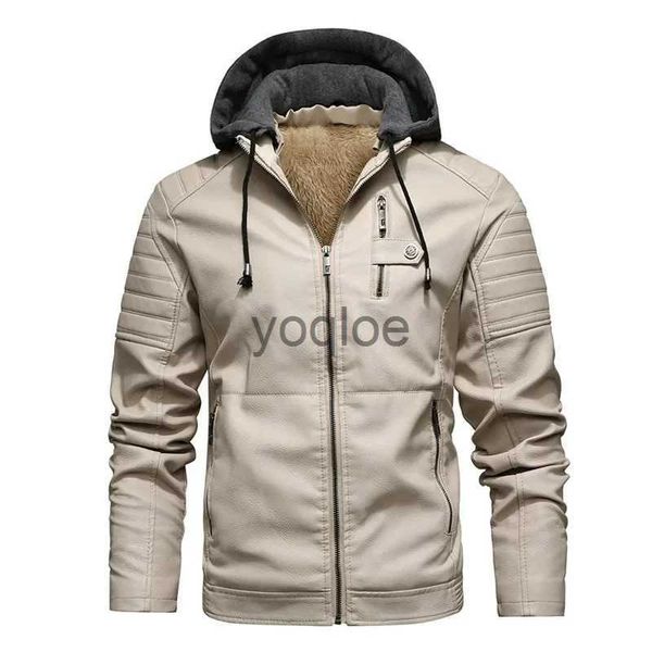 Jaquetas masculinas moda jaqueta de couro homens outono forro de lã pu casaco de couro com inverno roupas masculinas casual capuz branco jaquetas de motocicleta j231026