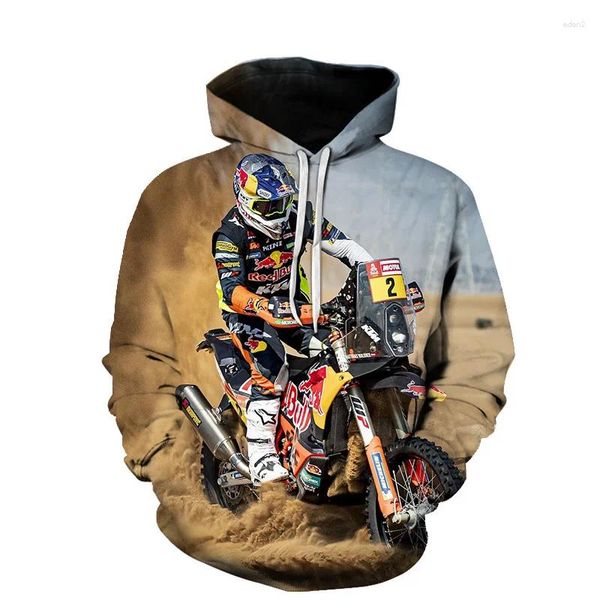 Erkek Hoodies ve Kadınlar Uzun Kollu Hoodie 3D Motosiklet Off-Road Baskı Desen Sweatshirt Sıradan Moda Külot Tops