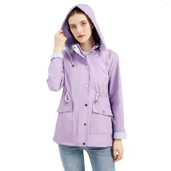 Trench da donna 2023 Autunno e inverno Cappuccio rimovibile Giacca a vento Impermeabile Donna Giacca da donna di grandi dimensioni Cappotto viola Costume