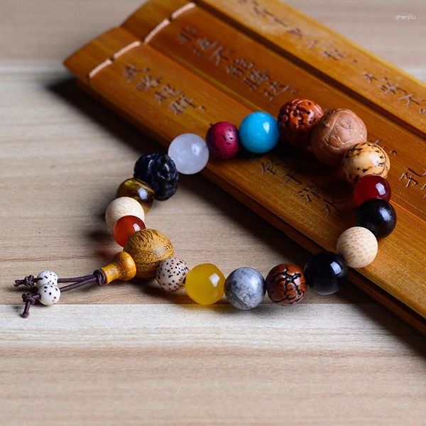 Strand vintage natural 18 bodhi semente pulseira pulseiras buda charme tibet budista oração contas de madeira pulseiras