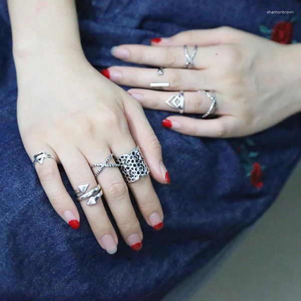 Cluster-Ringe, stilvolle Einfachheit, Vintage-Türkischer Strand-Punk-Ring-Set, ethnisch geschnitzt, versilbert, Boho-Midi-Fingerknöchel-Charm, Anelli