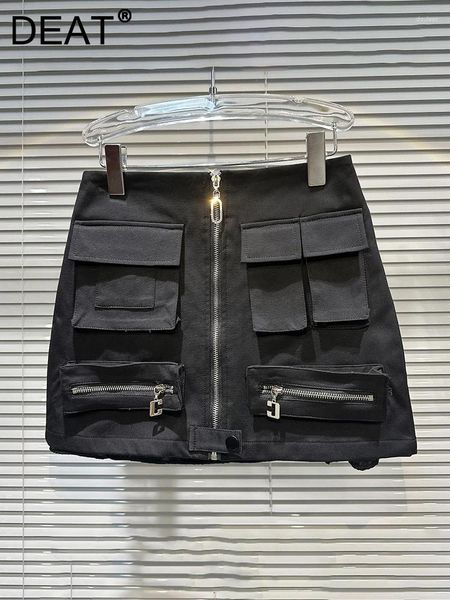 Röcke Mode Schwarz Multi Pocket Zipper Designer Für Frauen Hohe Taille Eingewickelt Hüfte Rock Weibliche 2023 Herbst 11XX6170