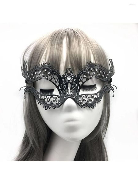 Fontes de festa Mulheres Dança Horror Halloween Carnaval Máscaras de Alta Qualidade Preto Diamante Metal Máscara Veneziana