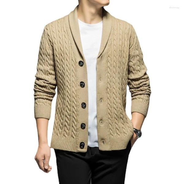 Suéteres masculinos Chegada Gola de Fruta Verde Malha Cardigan Slim Retro Torcido Sólido Exterior Suéter Inverno Casaco Casual Plus Size L-7XL