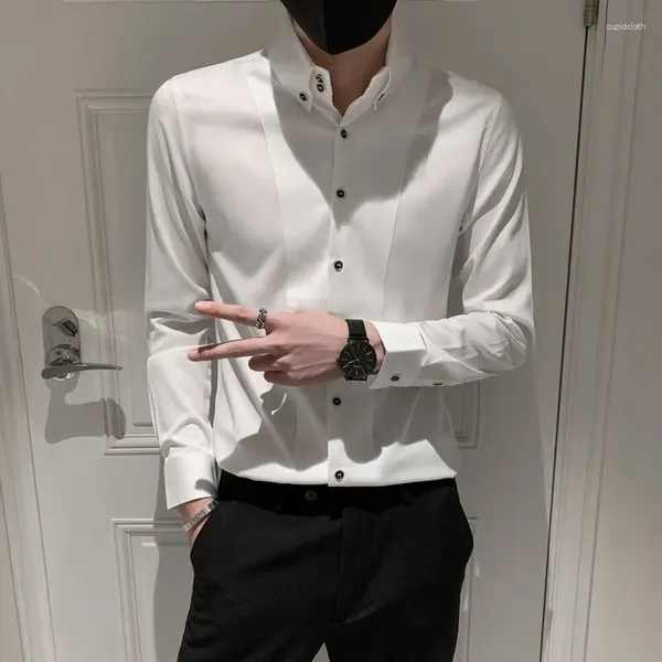 Erkekler Sıradan Gömlekler Kore tarzı Erkekler Bahar Yüksek Kaliteli Katı İş Gömlekleri/ Erkek İnce Fit Elbise Bluz Kemezi Homme Boyutu 2xl-M