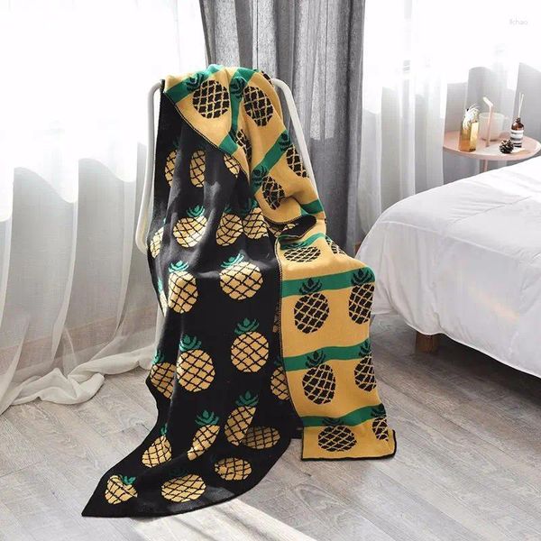 Coperte Coperta decorativa per la casa in morbido cotone lavorato a maglia, design a doppia faccia con motivo ananas, aria condizionata per copriletto per divano letto