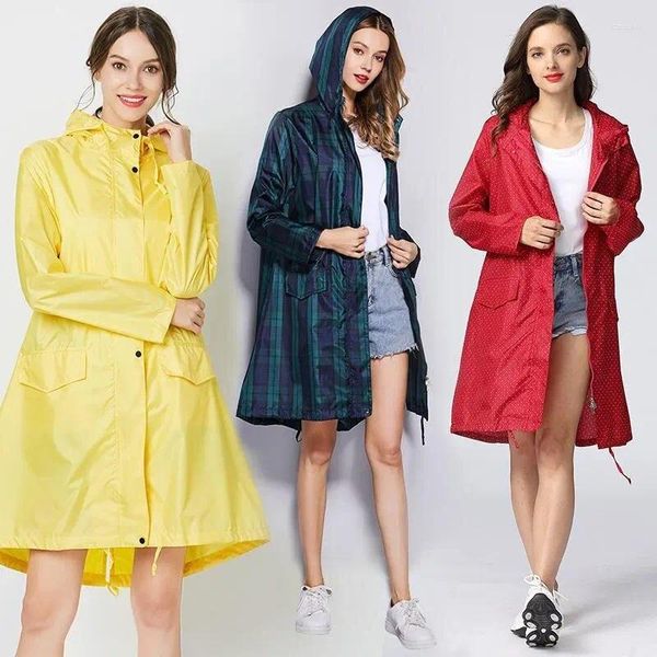 Casacos de Trench das Mulheres Mulheres Jaqueta de Chuva Longa Com Capuz Ao Ar Livre À Prova de Água Windbreaker Plus Size Primavera Outono Moda Casual Solto Leve