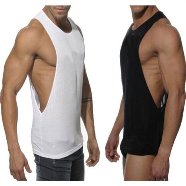 Canottiera sexy da bodybuilding da uomo Canotta fitness senza maniche Camicia bianca nera con muscoli interi Top in cotone solido maschile Fashion2711