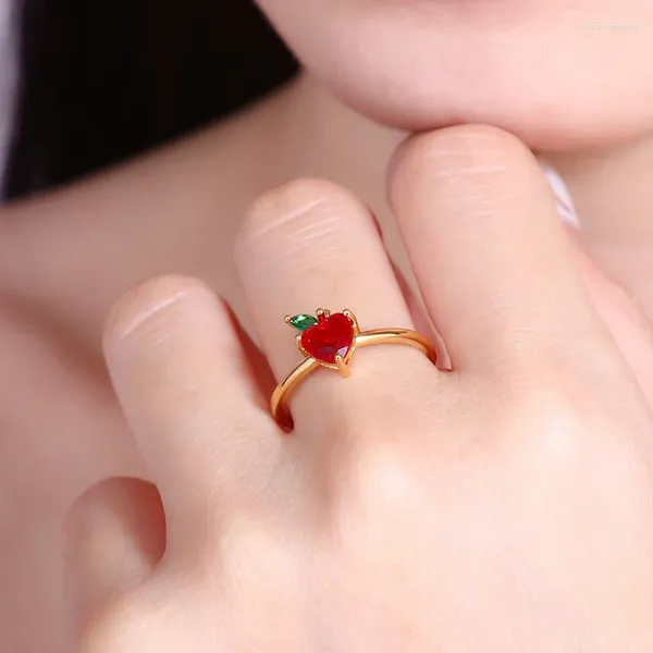 Cluster-Ringe Niedlicher Fruchtring für Teenager-Mädchen Koreanische Kristallgoldfarbe Einstellbare Fingerzubehör Freunde Geschenk Kawaii Schmuck KAR309