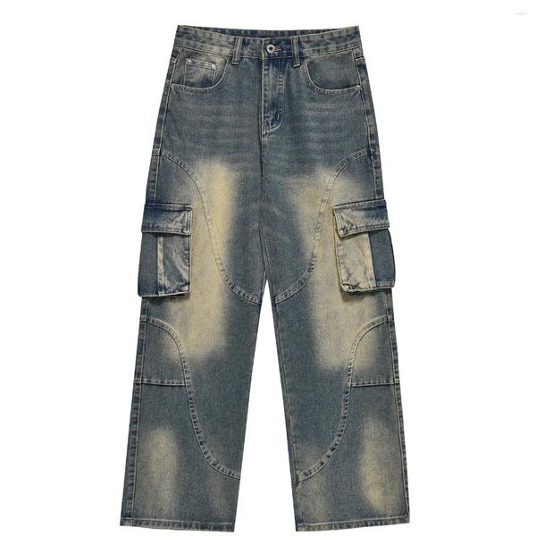 Männer Jeans LACIBLE Gebogene Patchwork 2023 Mehrere Taschen Lange Frühling Herbst Outdoor Casual Hosen Männer Frauen Lose