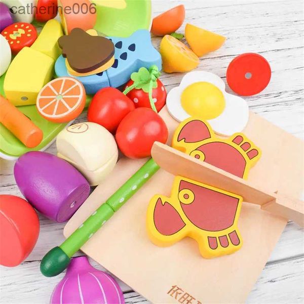 Küchen Spielen Essen Montessori DIY Cut Obst Spielzeug 3D Holz Simulation Obst Gemüse Kuchen Magnetische Kinder Haus Küche Spielzeug pädagogisches Spielzeug GiftL231026