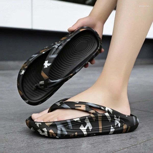 Chinelos masculinos moda flip flops casa 2023 verão impressão personalidade coreano sapatos de praia masculino plana casual sola macia slides