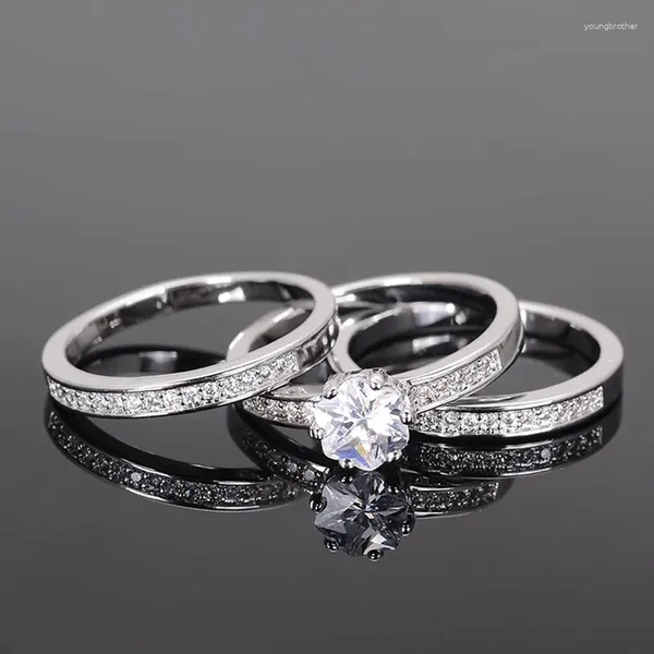 Cluster-Ringe Luxus-Diamant 3-teiliges Set für Frauen Weißgold Feinschmuck Zubehör Hochzeit Verlobungsfeier FreundinFrau