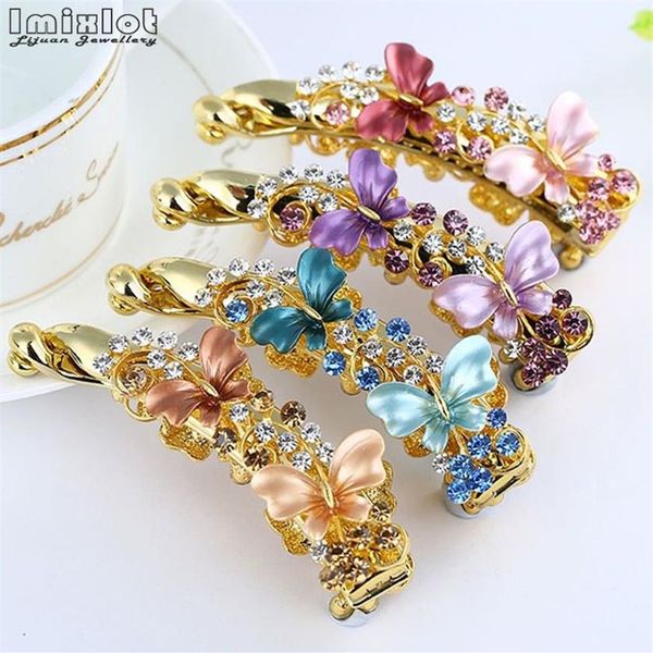 Imixlot Mädchen Banana Clip Kristall Strass Schmetterling Haarspangen Haarnadeln Haar Clips Frauen Haar Accessories299f