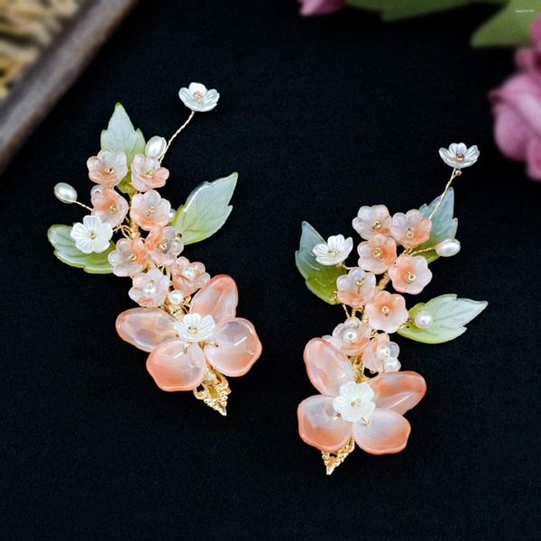 Fermagli per capelli 2 pezzi Clip floreale rosa Accessori da sposa cinesi per le donne Barrette per capelli con perline di perle Diademi di gioielli vintage