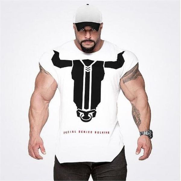 Novo designer ginásio musculação camiseta esportes t camisas dos homens sem mangas camisa homme fitness treino topos impressão fina volume tshi3278