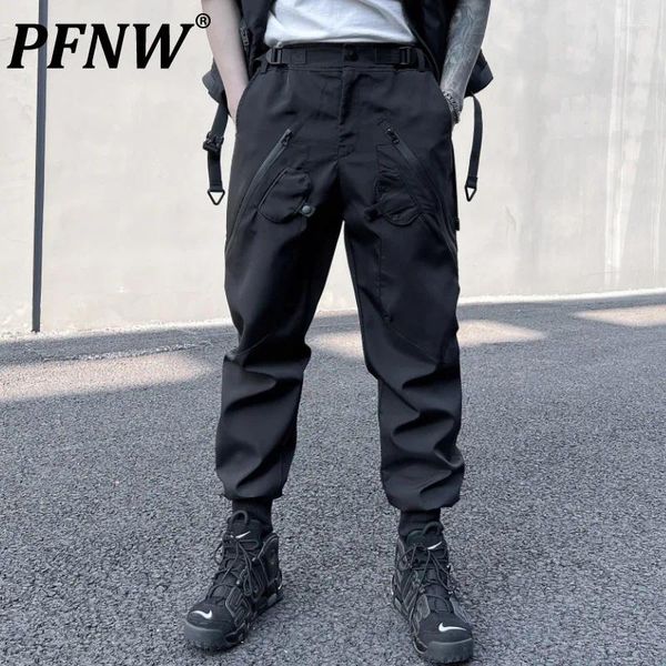 Calças masculinas pfnw primavera outono maré darkwear carga na moda bonito zíper leggings juventude ao ar livre safari estilo calças 12a8150