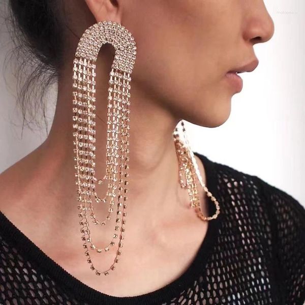 Orecchini pendenti alla moda, grande geometria, ciondolo con nappa rotonda, regalo di gioielli lunghi con strass di cristallo di lusso da donna