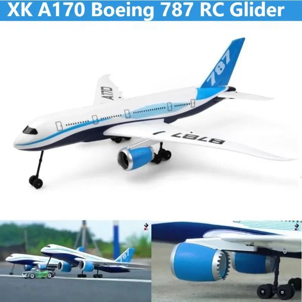 Aeronave Modle WL RC Avião XK A170 787 4 canais Máquina de simulação Controle Remoto Planador de asa fixa Modelo de aviação Brinquedos para crianças Presente 231026