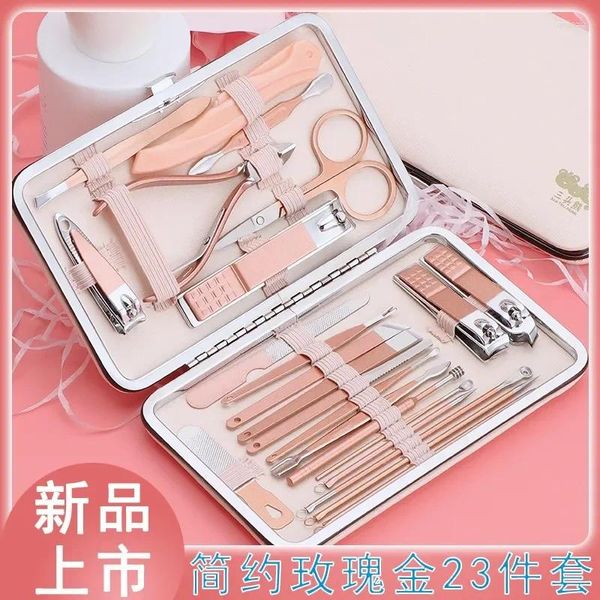 Nail Art Kits Spot Rose Gold Clipper Set 23-teiliges Edelstahl-Messerzange für Fußschönheit und Augenbrauen-Trimmwerkzeuge