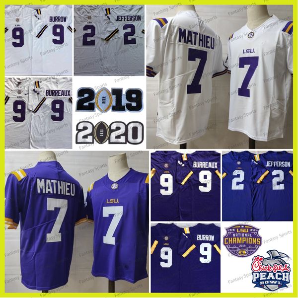 BURREAUX #9 BURROW Fußballtrikot LSU Tigers Lila 2 Justin Jefferson College-Trikots Odell Beckham Jr. Burreaux 9 Joe Burrow Tryann Mathieu White CHAMPIONS