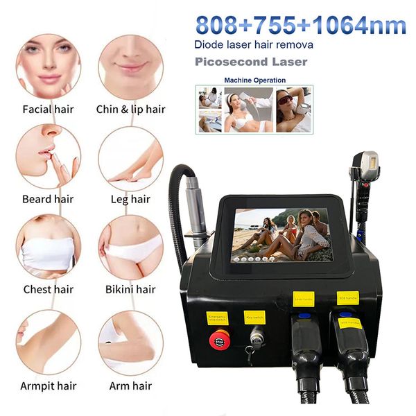 2024 808nm Lasers de diodo Máquina de remoção de pêlos Picosecond Tech Pico Laser Tattoo Removedor de salão de beleza Equipamento de uso Cabeça de resfriamento Laser indolor Removedor de rosto e corpo