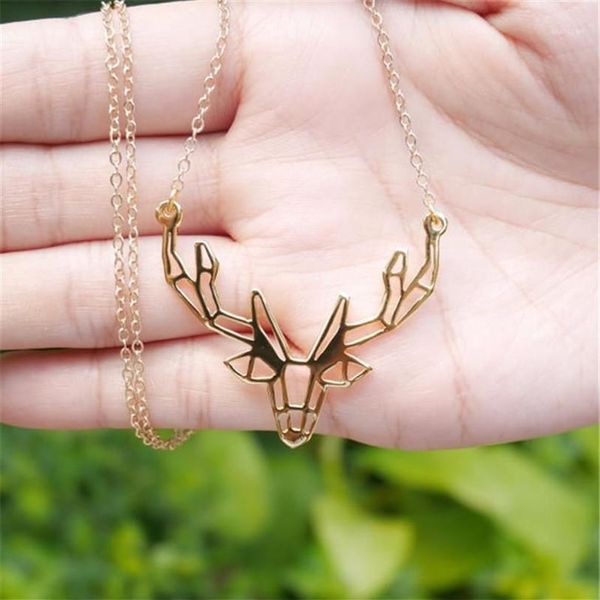 Pendentif Colliers Mode Origami Antler Collier Unique Cerf Animal Pour Femmes Cadeaux De Noël1231E