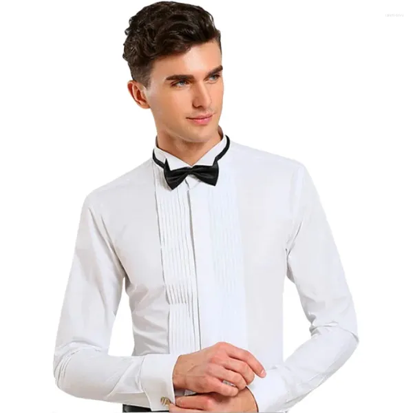 Herrenhemden Bowtie Slim Fit Solides Smokinghemd mit Flügelspitzenkragen Hochzeit Party Club mit Langarm-Oberteilen für Männer