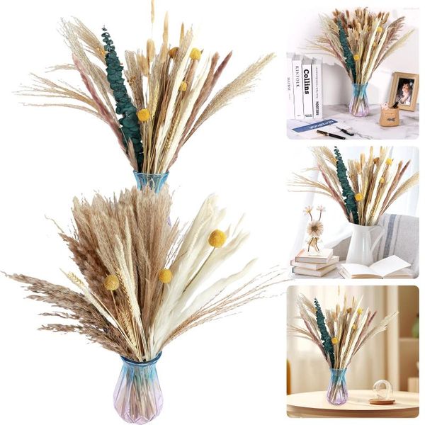 Set di fiori decorativi 115/90 pezzi di erba di pampa secca per vaso, bouquet bianco di grano naturale elegante fai da te