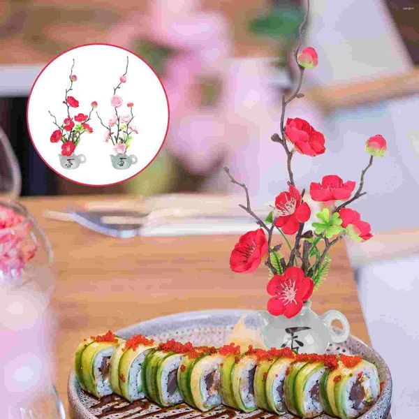Декоративные цветы, 2 шт., украшение, тарелка для суши, ресторана, сливы, блюдо в китайском стиле, пластиковое блюдо, благосклонность