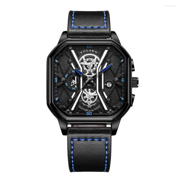 Relógios de pulso masculino incomum luxo quadrado dial designer relógios 2023 moda esporte calendário relógio de quartzo para homens relógio de pulso montre