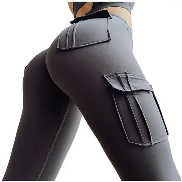 Leggings da donna a vita alta push up pantaloni sportivi da equitazione da donna leggings elasticizzati tinta unita con leggins da corsa fitness da allenamento tascabile