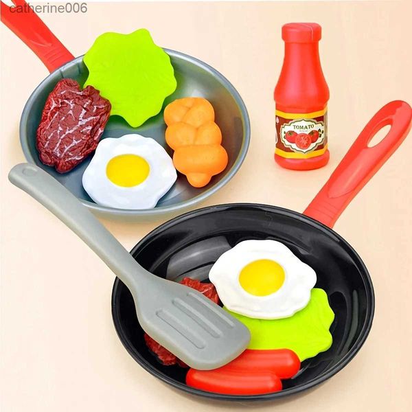 Küchen Spielen Essen 8PCS Kinder Küche Lebensmittel Spielzeug Simulation Kochgeschirr Spiel Set Pretend Spielen Topf Steak Gemüse Brot Hotdog Omelett Kinder GeschenkL231026