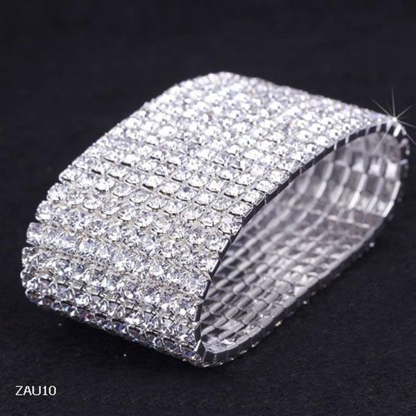 Pulseira elástica de strass branco com 10 linhas, pulseira elástica para festa, casamento, joias de noiva ZAU10 52678